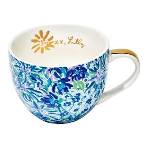 Lilly Pulitzer Mugs Set of 2 Blue Impressionist Floral 12 oz